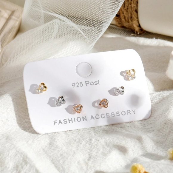 [3 Pairs] 925 Sterling Silver Diamond Earrings K - Picture 3 of 7